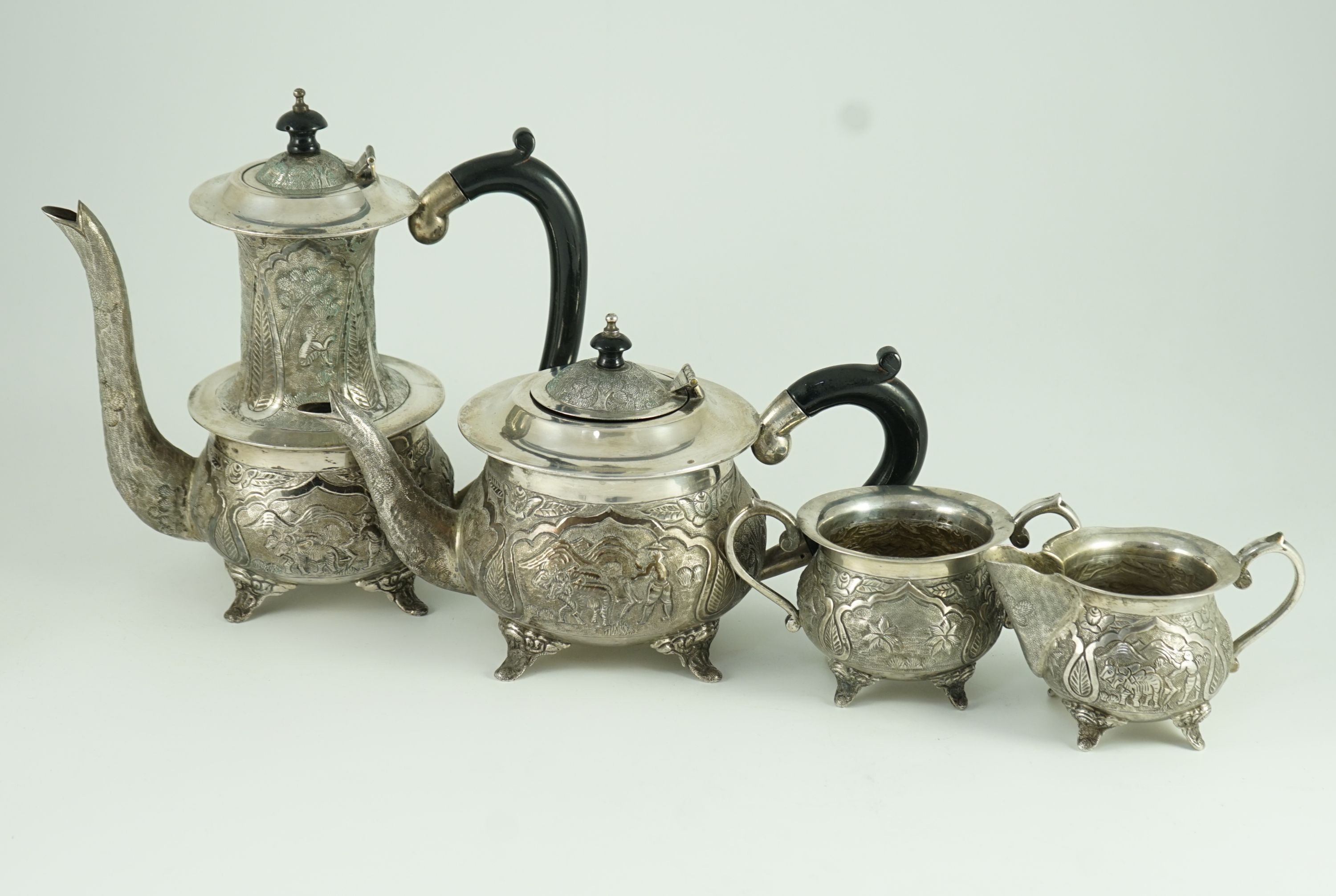 A 20th century Indian four piece silver tea and coffee service